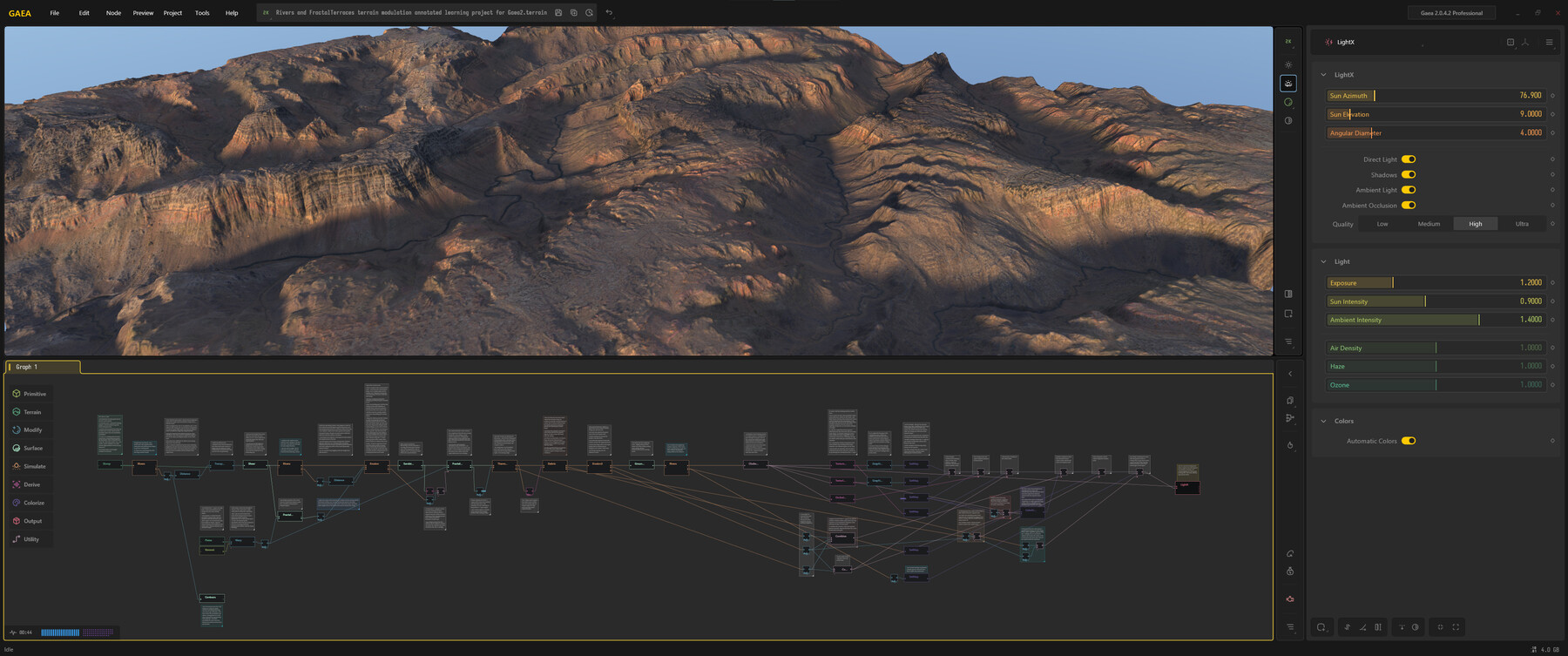 ArtStation - Rivers and FractalTerraces terrain modulation annotated learning project for Gaea2 | Tutorials