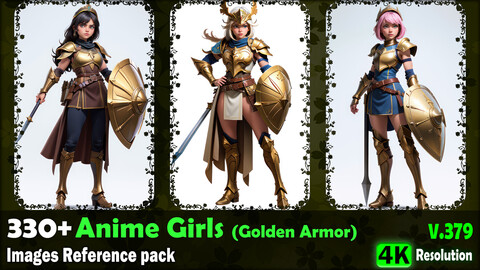 330+ Anime Girls (Golden Armor) Images Reference Pack - 4K Resolution - V.379