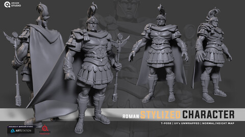 Stylized Roman Character | UV's Unwrapped | Production Ready Model | T-Pose | FBX | Normal Maps.