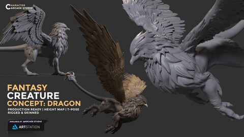 Dragon Concept | Fantasy Creature | FBX | OBJ | Rigged & Skinned | Normala/Height Map