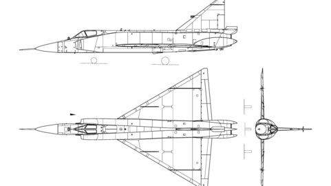 Convair F 102 Delta Dagger 3 view line drawing svg vector file