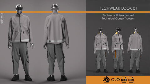 Techwear Look 01 Clo3D Project File + OBJ + FBX