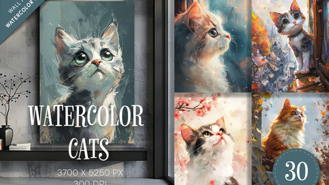 Watercolor cats. Wall art.