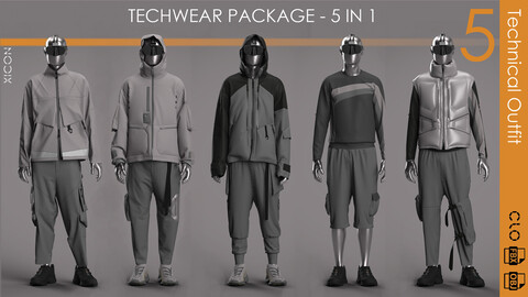 Techwear Package 5 Outfits Clo3D Project File + OBJ + FBX