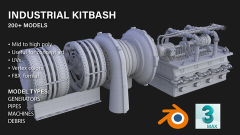 Industrial Kitbash - 200+ Models (UVs / Vertex Colors / No Textures) (Free Sample)