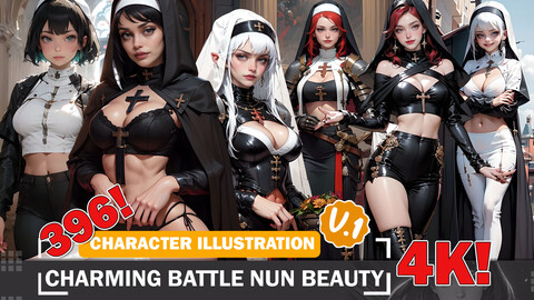 396 Charming Battle Nun Beauty Diverse Outfit Character Design Reference Art V1 4K