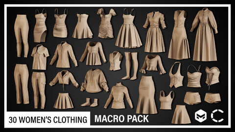 30 WOMEN’S CLOTHING(CLO3D, MD PROJECTS+OBJ+FBX)