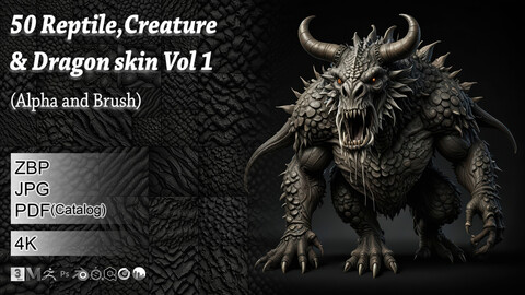 50 Reptile,Creature & Dragon skin Vol 1 (Alpha and Brush)