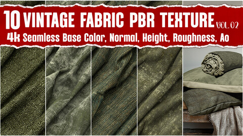 Vintage Fabric VOL.02|4K Seamless PNG PBR Textures