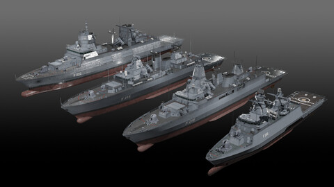 Modern German Navy warships (game-ready)