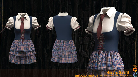 GIRL`S OUTFIT(MARVELOUS AND CLO3D)( ZPRJ,FBX,OBJ)