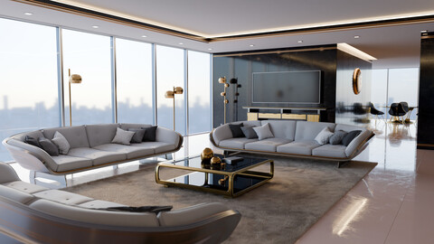 Modern Deco Living Room 3D Model