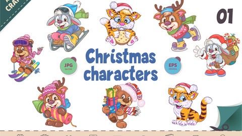 Set of Christmas characters 01. Clipart.