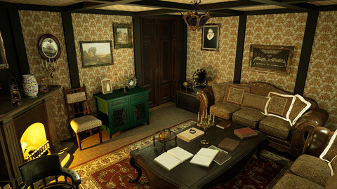 Cozy Victorian Living Room with Fireplace