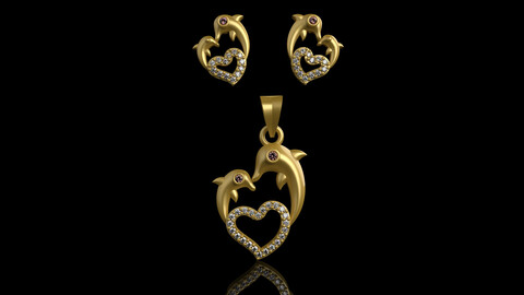 Fancy Heart Pendant Set - 009