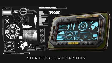 280 SCIFI Sign Decals & Graphics (Vol.2) + Free Scifi Screen 3D Model + Tutorial