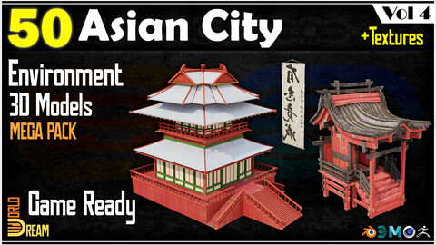 50 Asian City 3D Models with Textures | Game Ready | Vol 4