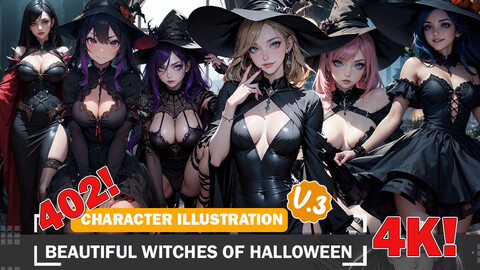 402 Beautiful Witches of Halloween | V3 4K Reference Art Collection | Spooky and Stylish Inspiration