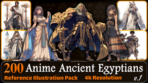 200 Anime Ancient Egyptians (Full Body) Reference Pack | 4K | v.1