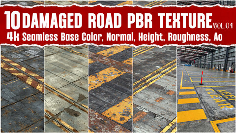 Damaged Road VOL.04|4K Seamless PNG PBR Textures