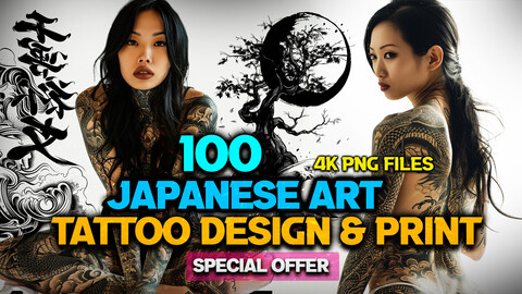 100 Japanese Art Tattoo Design and Print( PNG Files )-4K- High Quality - Vol 20