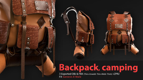 Backpack/ Travel/ camping/ Bag(VOL.01). Marvelous Designer/Clo3D project file+OBJ,FBX