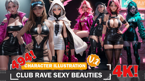 494 Anime Club Rave Sexy Beauty Diverse Outfit Character Design Reference Art V2 4K