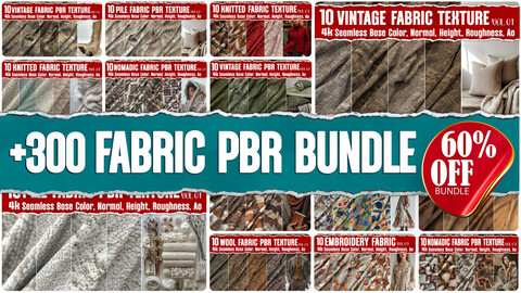 +300 Fabric PBR Textures Bundel |4K Seamless PNG PBR Textures