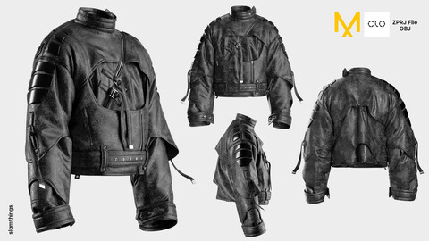 Streetwear Washed Leather Jacket #060 - Clo 3D / Marvelous Designer + FBX / DIGITAL FASHION / HYPEBEAST / FUTURE FASHION / DENIM