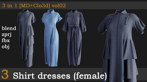 3 Shirt dresses(female)[fbx+obj+zprj+blend]vol02