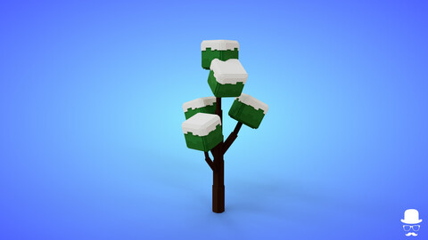 Voxel Snowed Tree 5.5 Model - 3D Lowpoly Game Asset