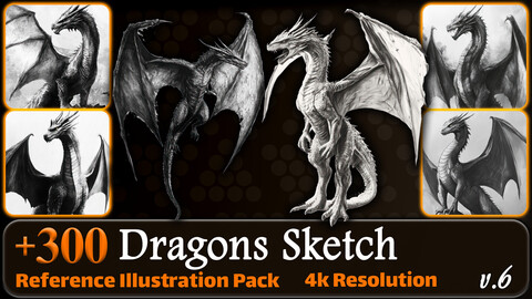 300 Dragons Sketch Reference Pack | 4K | v.6