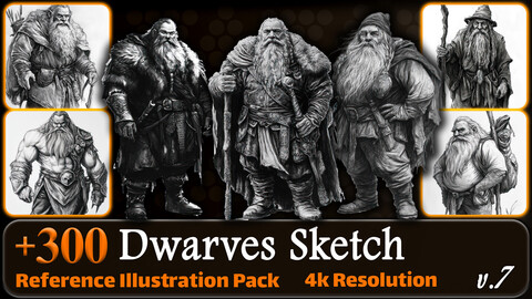 300 Dwarves Sketch Reference Pack | 4K | v.7