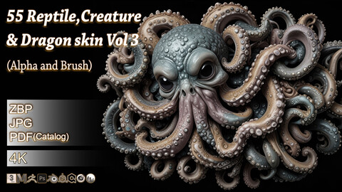 55 Reptile,Creature & Dragon skin Vol 3 (Alpha and Brush)