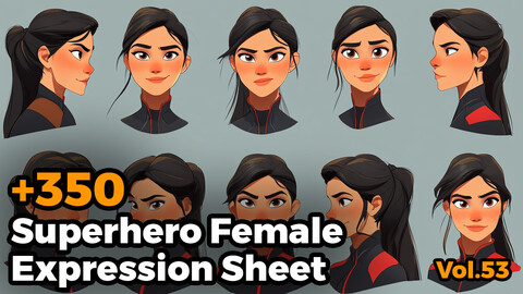 +300 Superhero Female Expression Sheet(4k)