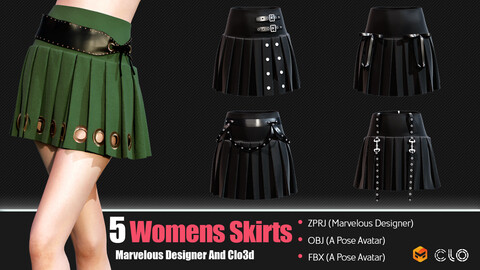 5 Women's Skirts (CLO3D, MD PROJECTS+OBJ+FBX) Vol 03