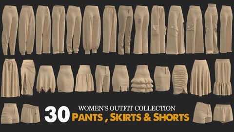 30 Women's Pants , Skirts and shorts . 80% off | Marvelous / CLO Project file - OBJ - FBX