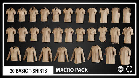 30 BASIC T-SHIRTS (CLO3D, MD PROJECTS+OBJ+FBX)