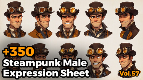 +300 Steampunk Male Expression Sheet(4k)