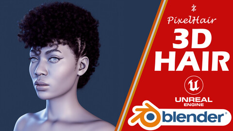 PixelHair Hairstyle - Afro 017 (Hair for blender/ unreal engine / metahuman) Afro hair | Kinky hair | 4c Hair | African / African American Hair