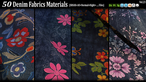 50 Denim Fabric Materials (SBSAR+AO+NRM+Hight+...) Vol23