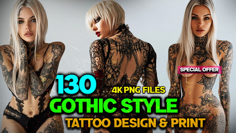 130 Gothic Style Tattoo Design and Print ( PNG Files )-4K- High Quality Vol 16