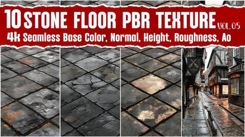 Stone Floor VOL.05|4K Seamless PNG PBR Textures