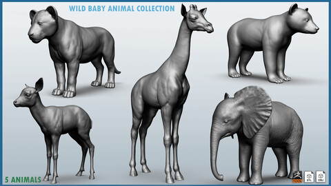 Wild Baby animal collection - 5 animals ZTL+OBJ+STL