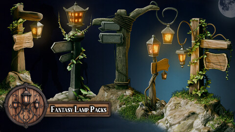 Blender 20 Massive Fantasy Lamps & Lamp Posts Asset Pack