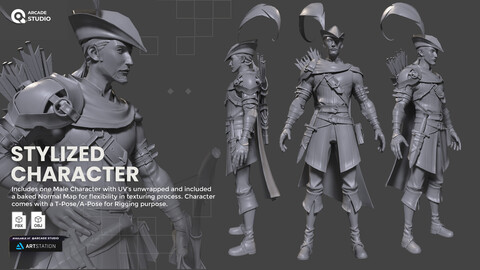 Stylized Character | Warrior | UV's Unwrapped | T-Pose/A-Pose | Included Blendshapes | FBX | OBJ