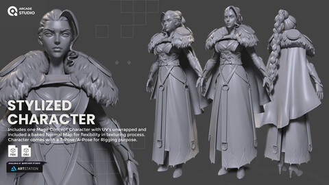 Stylized Character | Mage, Goddess Concept | UV's Unwrapped | Production Ready Model | Baked Normal Map included | FBX | OBJ