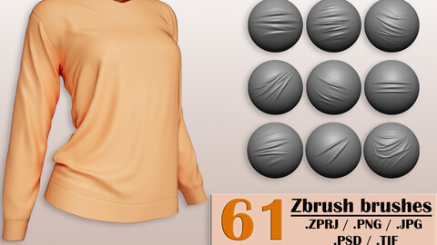 61 Zbrush Clothing Brushes & Folds + Alphas Vol. 4