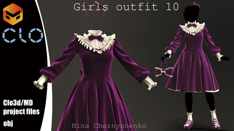 Girls outfit 10. Marvelous Designer/Clo3d project + OBJ.