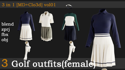 3 Golf outfits(female)[fbx+obj+zprj+blend]vol01